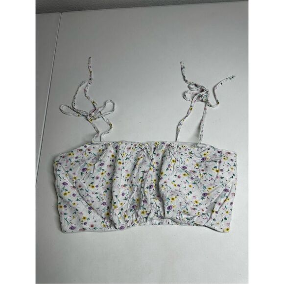 Forever 21 Women's Frill Trim Strap Tie Knot Ruched Front Bustier Crop Top Sz M - Picture 1 of 7